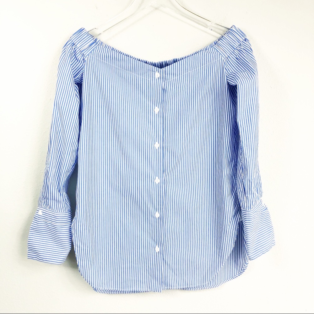 Rag & Bone | ‘Kacy’ Stripe Off The Shoulder Shirt - Picture 2 of 5